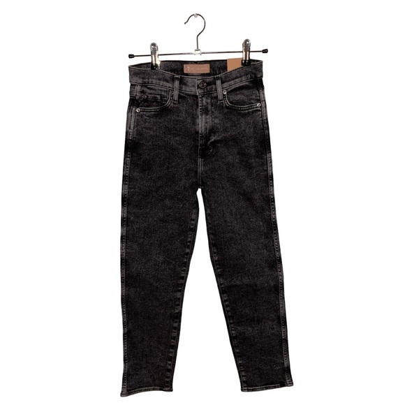 NWT 7 For All Mankind High Waist Cropped Straight Black Mineral Wash Jeans 24 - Picture 2 of 16